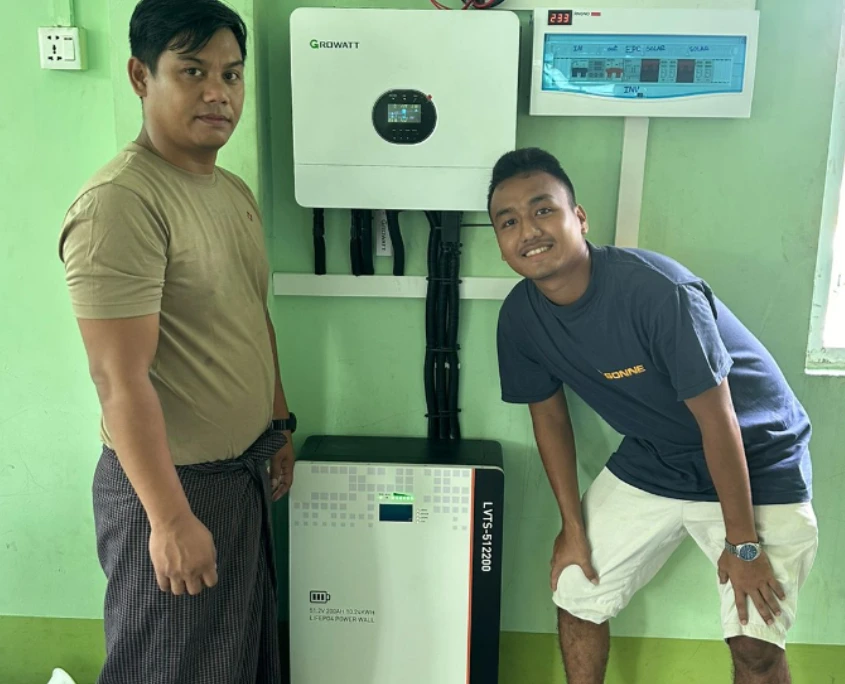 Das Myanmar Team bei der neuen Solaranlage